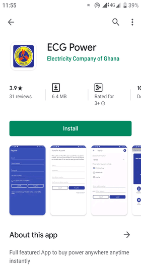 Click on the install button to install the ECG prepaid app